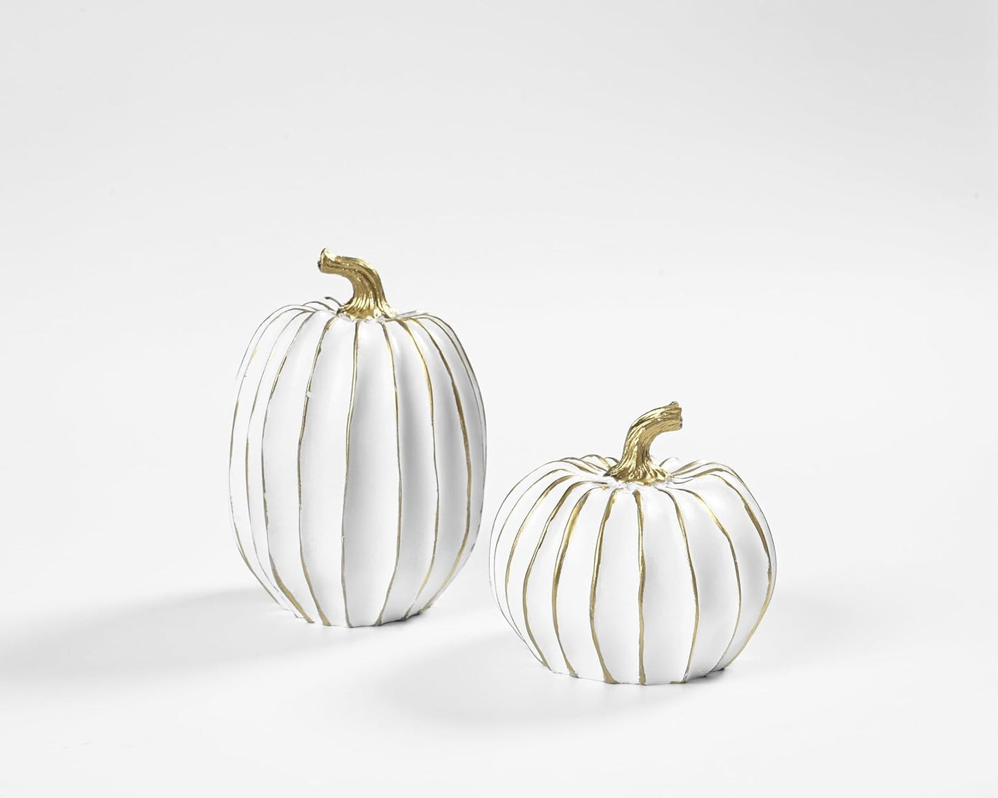 Fall Pumpkin Decor, 2 PCS Resin Thanksgiving Fake Pumpkin Figurines, White and Gold Pumpkins for Decorating, Fall Decorations for Home, Farmhouse, Harvest Table Centerpiece