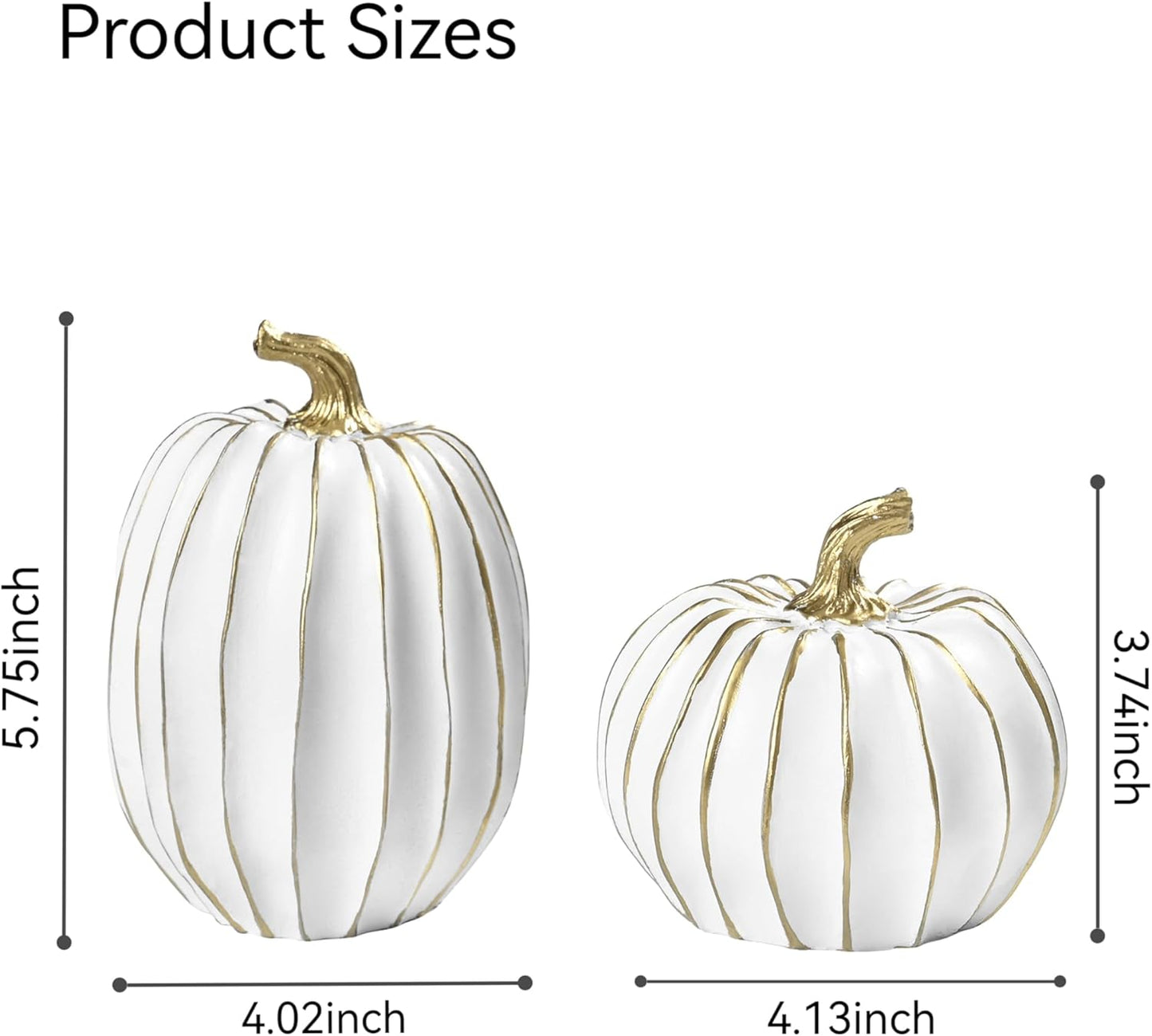 Fall Pumpkin Decor, 2 PCS Resin Thanksgiving Fake Pumpkin Figurines, White and Gold Pumpkins for Decorating, Fall Decorations for Home, Farmhouse, Harvest Table Centerpiece