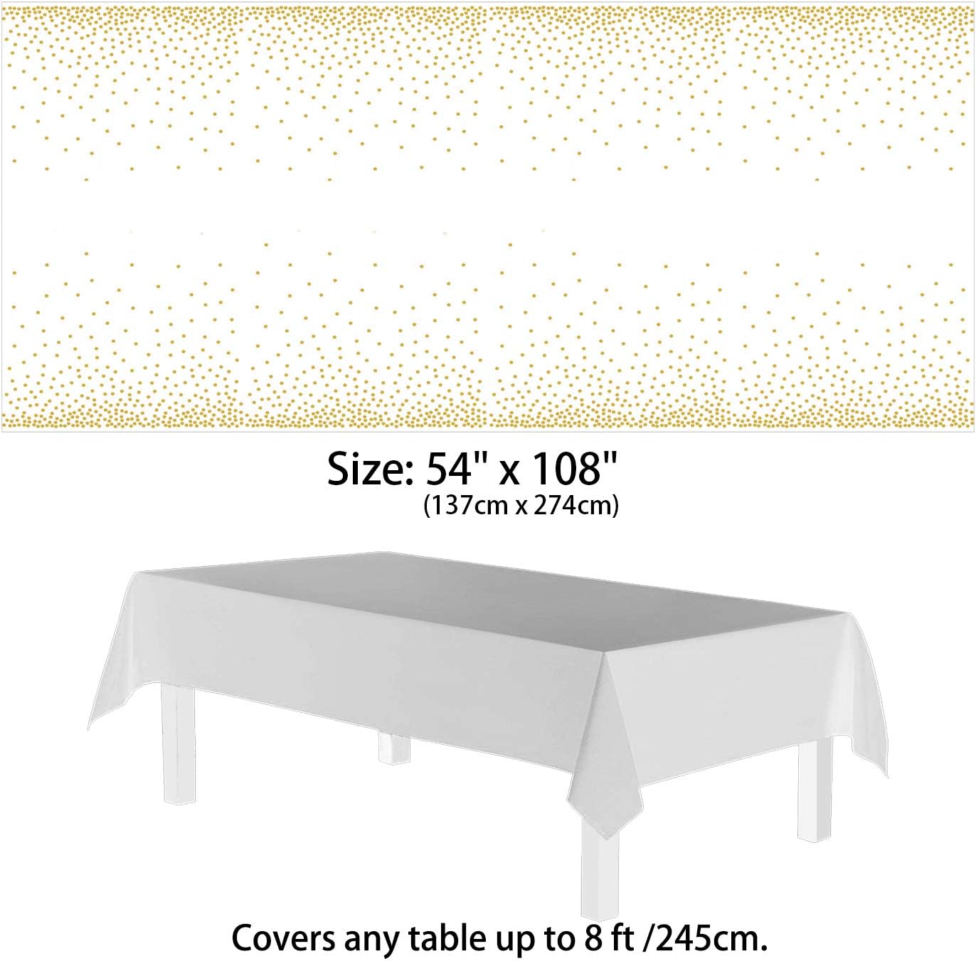 4 Pack Plastic Tablecloths for Rectangle Tables, Waterproof Disposable Party Table Cloths with Gold Dot, Rectangular Table Covers for Decorations, Baby Shower, Birthday, Wedding, New Year