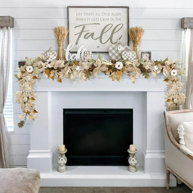 Fall Garland - 6 Ft Autumn Maples Leaf Pumpkin Berry Garland - Mantle Fireplace Thanksgiving Farmhouse Harvest Decorations for Home Outdoor Indoor