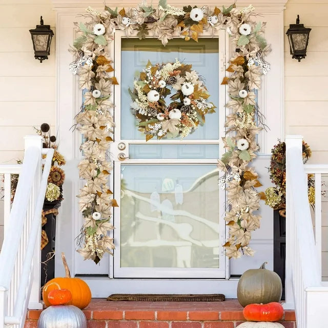 Fall Garland - 6 Ft Autumn Maples Leaf Pumpkin Berry Garland - Mantle Fireplace Thanksgiving Farmhouse Harvest Decorations for Home Outdoor Indoor