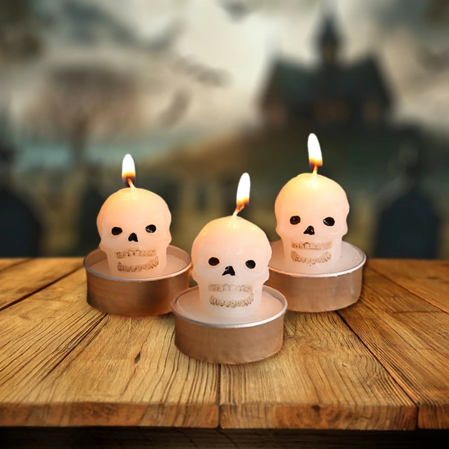 QIAKAA 3 Packs Halloween Skull Candles, Halloween Celebration Candles, Real Flaming Ghost Candles for Fall Thanksgiving Table Decoration Home Halloween Indoor Party Decor